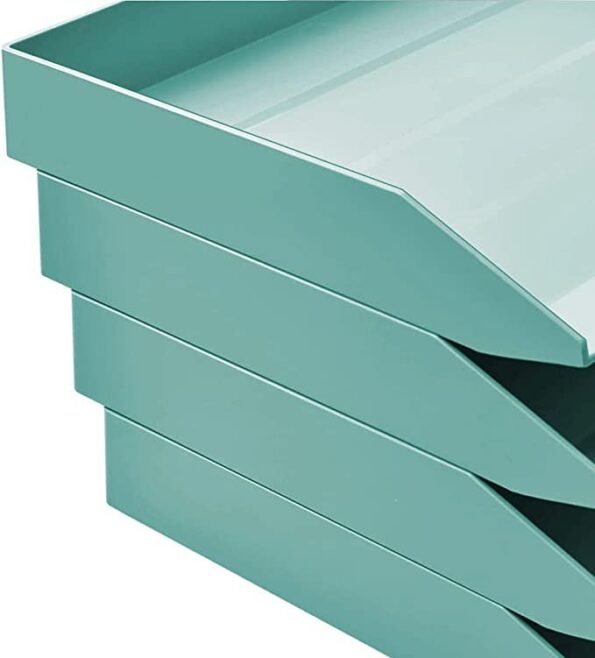 Acrimet Stackable Letter Tray 4 Tier Side Load Plastic Desktop File Organizer (Solid Green Color)