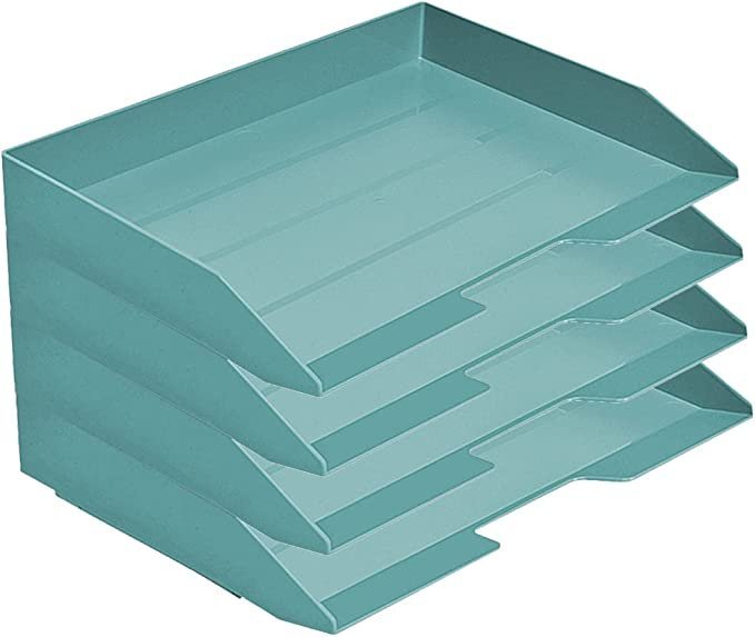 Acrimet Stackable Letter Tray 4 Tier Side Load Plastic Desktop File Organizer (Solid Green Color)
