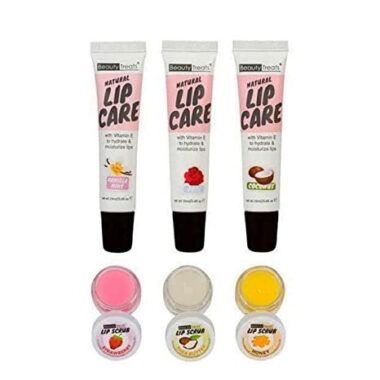 Natural Lip Care Kit” Lip Scrub Exfoliating & Moisturizing Kit by Beauty Treats – 6pc Boxed Set