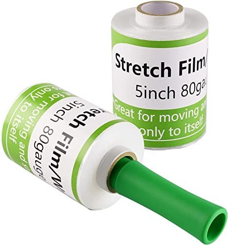 2pack 5 Inch Stretch Wrap Film with Plastic Handle, 80 Gauge Thick, 1500ft