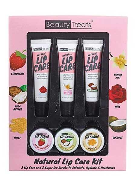 Natural Lip Care Kit” Lip Scrub Exfoliating & Moisturizing Kit by Beauty Treats – 6pc Boxed Set
