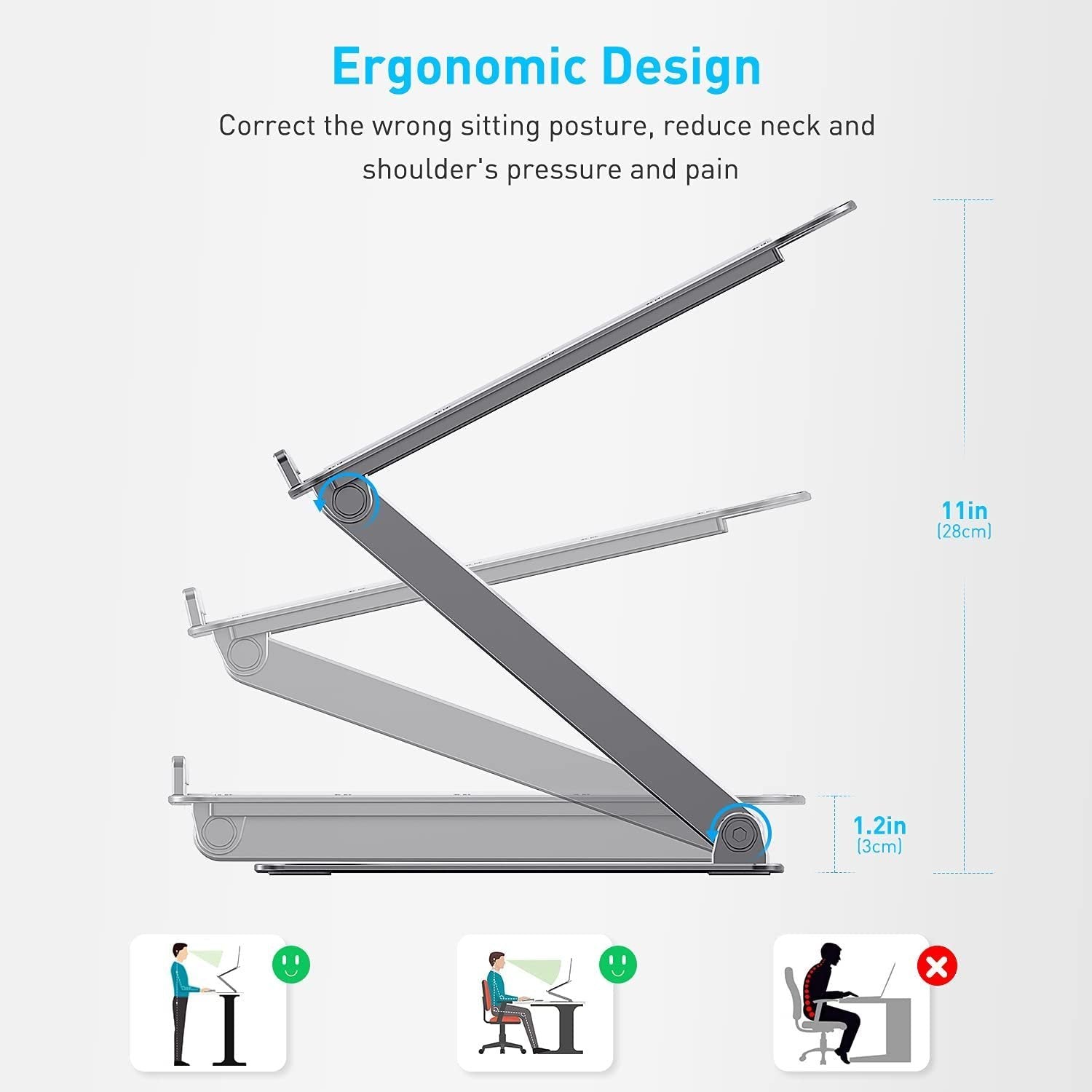 Almoz Laptop Stand, Aluminum Computer Riser, Compatible with All Laptop 10-17.3 Inches, Space Grey