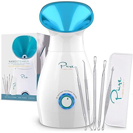 3-in-1 Large Nano Ionic Facial Steamer with Precise Temp Control – Humidifier – Unclogs Pores – Blackheads – Spa Quality – Bonus 5 Piece Stainless Steel Skin Kit