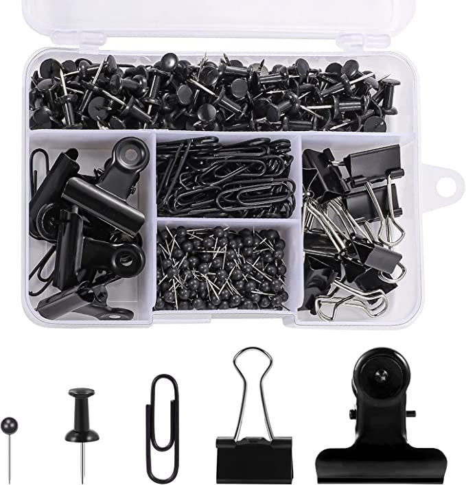 500 Pcs Black Push Pins Set, 5 Style Black Office Supplies for School and Home (Black)