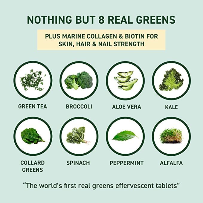 8Greens Skin + Marine Collagen for Beautiful Skin – Dietary Supplement – 8 Essential Healthy Real Greens in One (10 Tablets)