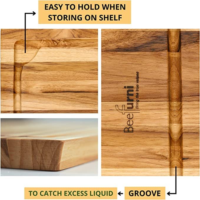BEEFURNI Small Wooden Cutting Boards for Kitchen, 1 Year Warranty, (S, 15.5 x 11 x 0.75 inches)