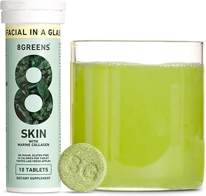 8Greens Skin + Marine Collagen for Beautiful Skin – Dietary Supplement – 8 Essential Healthy Real Greens in One (10 Tablets)