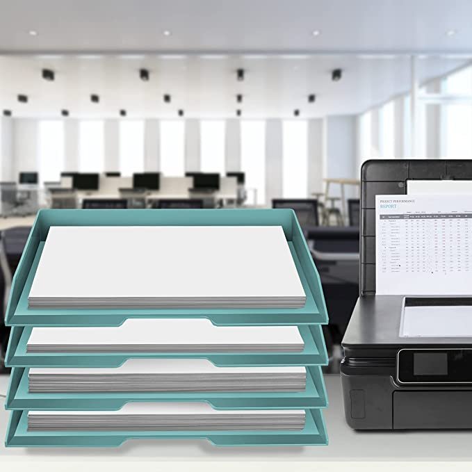 Acrimet Stackable Letter Tray 4 Tier Side Load Plastic Desktop File Organizer (Solid Green Color)