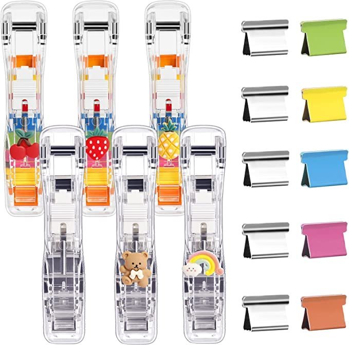 6pcs Paper Clip Dispenser,Clam Clip Dispensers with 200 Metal Refill Clips
