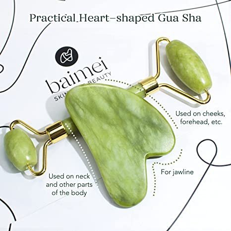 BAIMEI Jade Roller & Gua Sha Set Face Roller for Skin Care Routine and Puffiness-Green