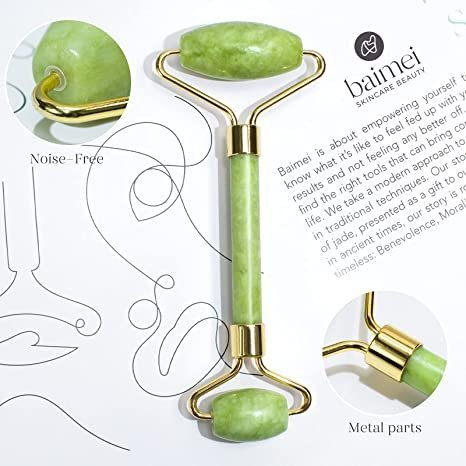 BAIMEI Jade Roller & Gua Sha Set Face Roller for Skin Care Routine and Puffiness-Green