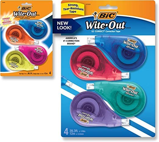 BIC Wite-Out EZ Correct Correction Tape, 4-Count Pack (WOTAPP418-WHI)