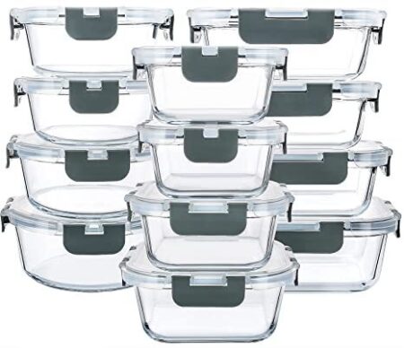 24-Piece Glass Food Storage Containers with Upgraded Snap Locking Lids, Glass Meal Prep Containers Set