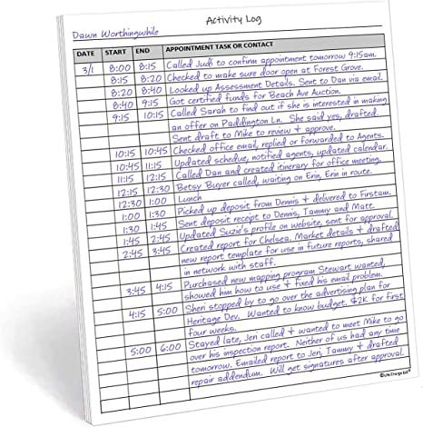 Activity Log Notepad, 50 Pages Activity Log, 11 X 8.5 Inch A4 Tear Sheets. Made in the USA.